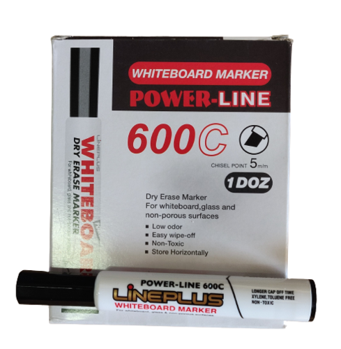 12 טושים מחיקים ללוח ליין POWER 600C - שחור