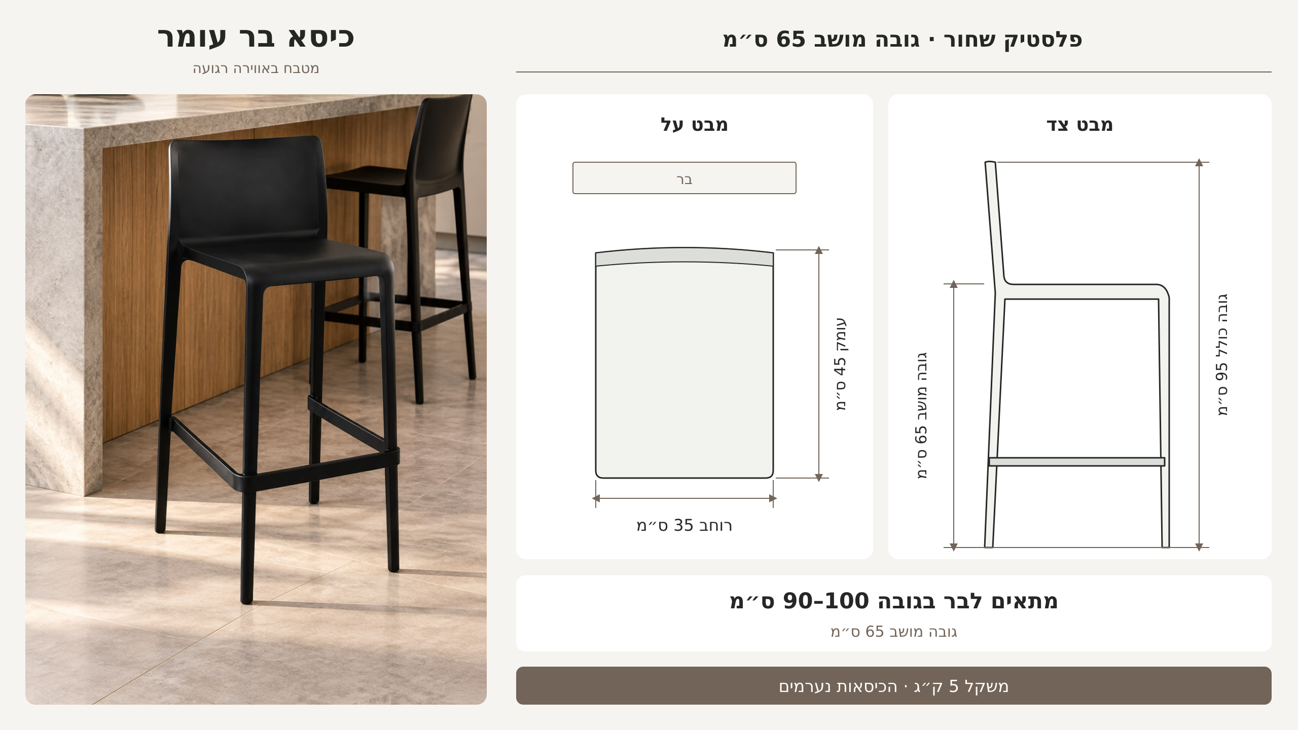 כיסא בר מפלסטיק דגם OMER סרטוט