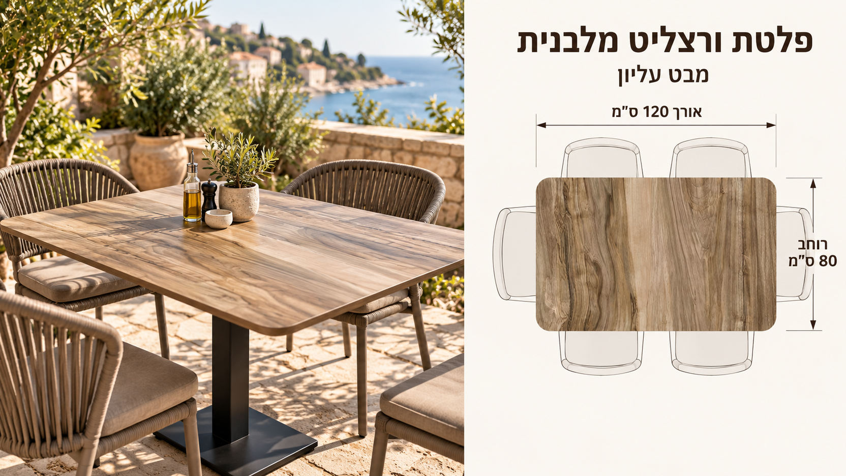 פלטת ורצליט מלבנית לשולחן מסעדות