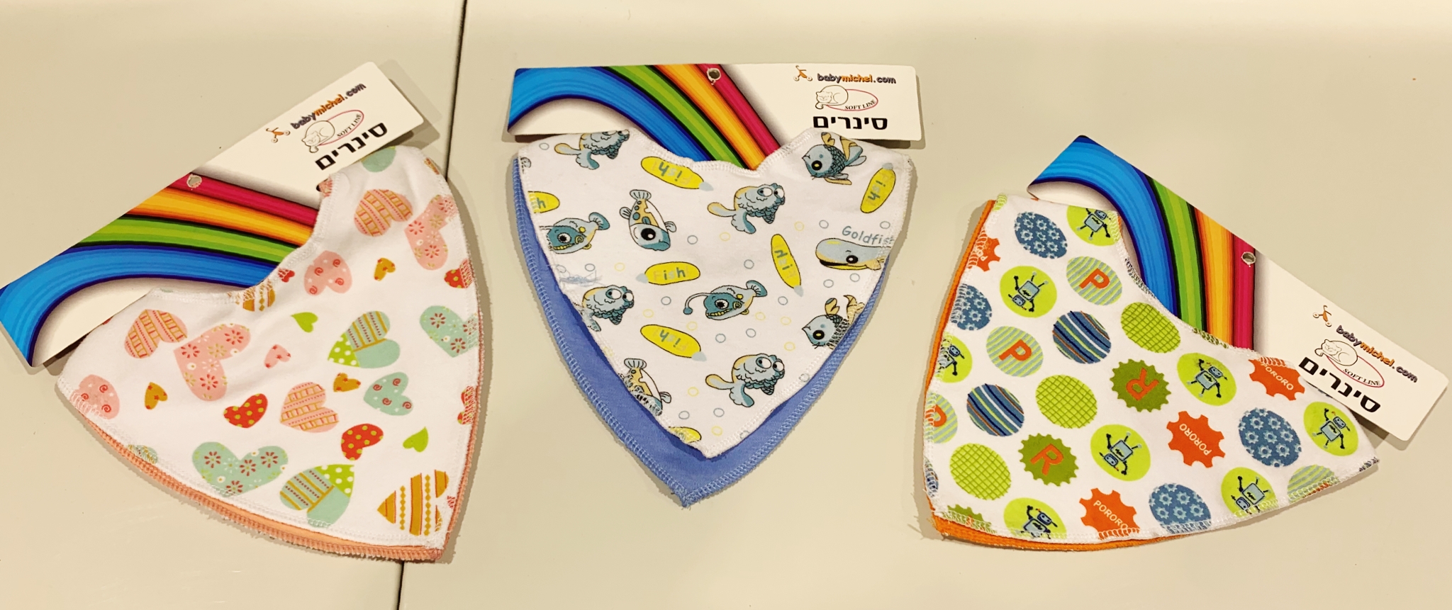 זוג סינרי בנדנה לתינוק דו שכבתיים עם תיק־תק במבחר צבעים