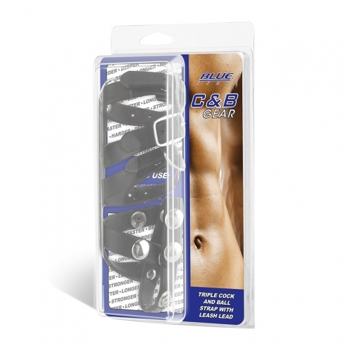 טבעת זקפה | Blue Line - Triple Cock And Ball Strap With Leash Lead