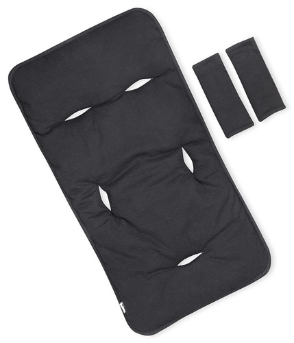 מזרן ריפודית לעגלת תינוק 100% כותנה טטרה עם זוג חבקים - שחור