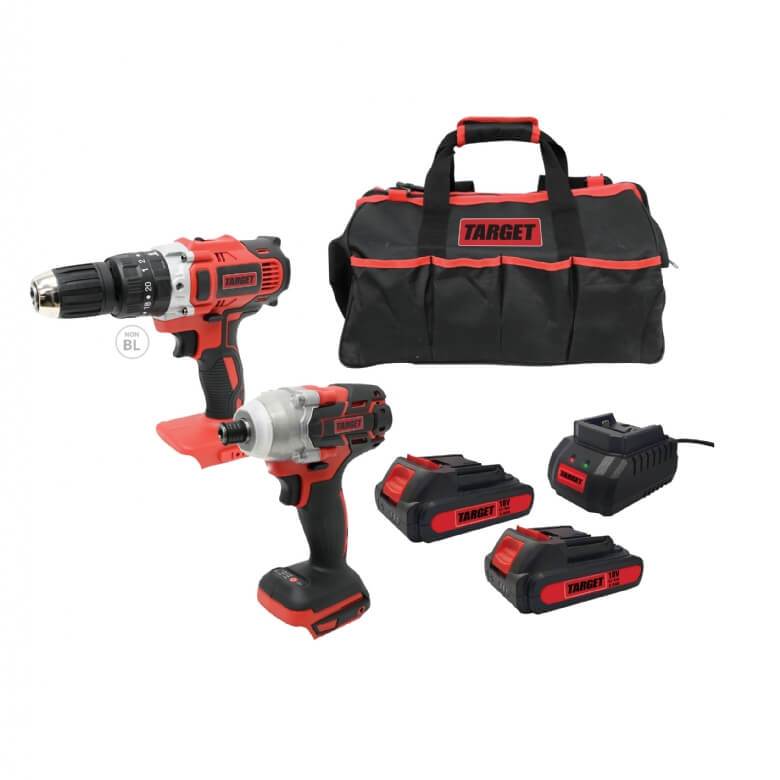 סט מברגה אימפקט ומברגה רוטטת 18V+ סוללות 2AH מטען + פנס במתנה  18V  TK212  