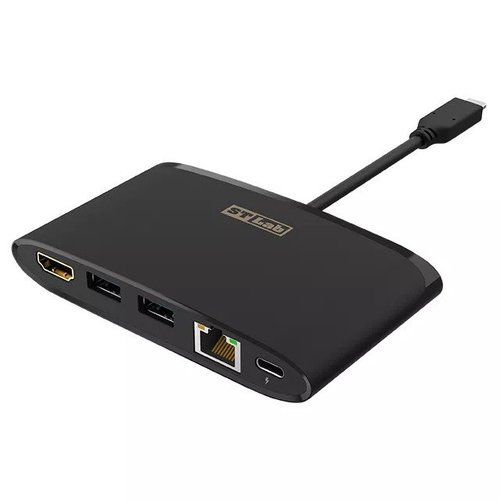 מתאם USB3.1 Type C זכר לשני USB HDMI LAN ו- DP נקבה. תומך 4K מבית ST-LAB