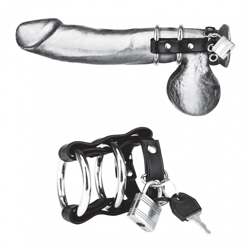 טבעת זקפה עם מנעול | Double Metal Cock Ring With Locking Ball Strap