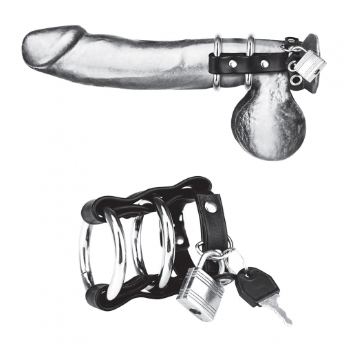 טבעת זקפה עם מנעול | Double Metal Cock Ring With Locking Ball Strap