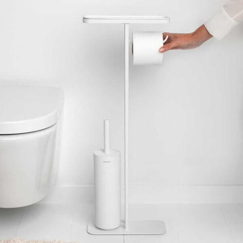 מעמד לנייר טואלט ומברשת אסלה עם מדף לבן מט, Brabantia 