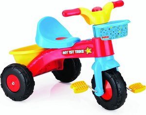 תלת אופן עם פדאלים, זוג סלסלאות וצפצפה