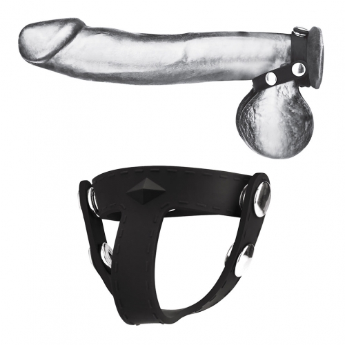 טבעת זקפה מסיליקון עם מפריד טי לאשכים | Blue Line - Silicone T-Style Cock Ring With Ball Divider