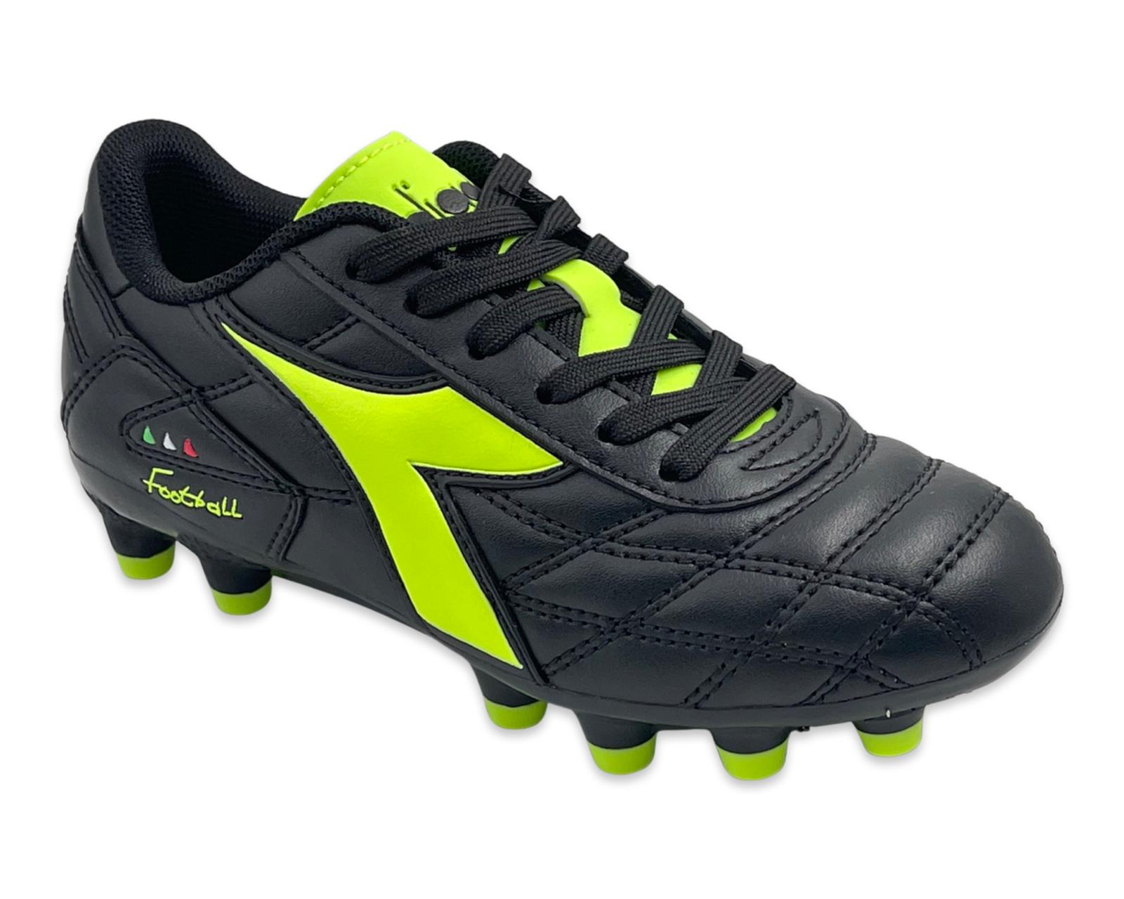 נעלי כדורגל עם פקקים לילדים Diadora calcio italiano בצבע שחור עם לוגו צהוב