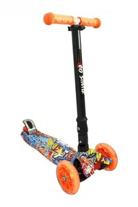 קורקינט ילדים מתקפל 3 גלגלים עם אורות גרפיטי - כתום