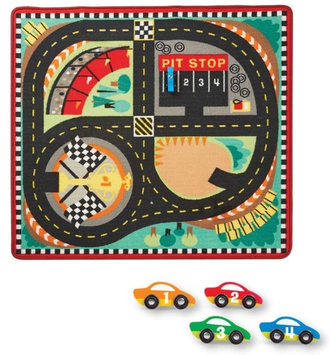 משטח פעילות מצויר + 4 דמויות משחק - מכוניות מרוץ