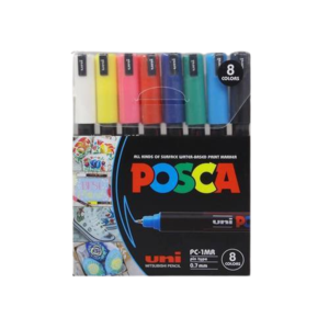 סט 8 טושים אקריליים דקים פוסקה PC-1MR POSCA