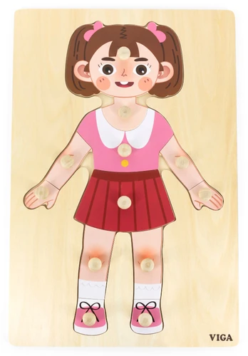 פאזל כפתורי עץ גדול 12 חלקים עם כיתוב בעברית גוף האדם - בת