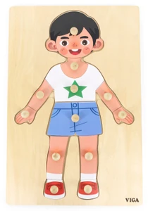 פאזל כפתורי עץ גדול 12 חלקים עם כיתוב בעברית גוף האדם - בן