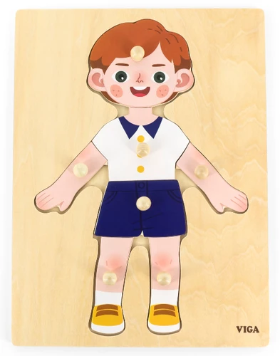 פאזל כפתורי עץ 7 חלקים עם כיתוב בעברית גוף האדם - בן