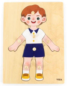 פאזל כפתורי עץ 7 חלקים עם כיתוב בעברית גוף האדם - בן