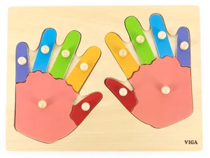 פאזל כפתורי עץ 12 חלקים עם כיתוב בעברית הכרת כפות הידיים