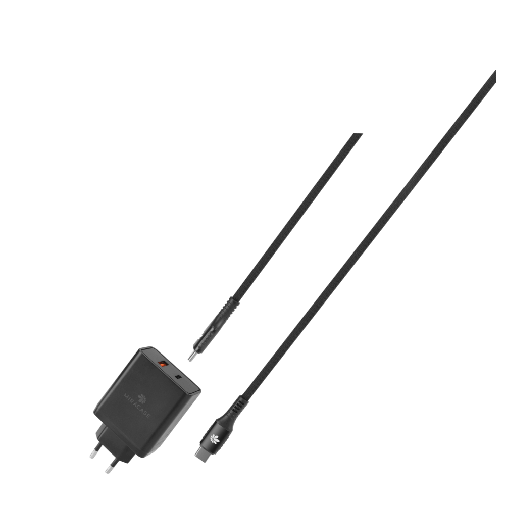 מטען קיר 65W + כבל 100W מבית MIRACASE MWC65PQ C TO C  - שחור