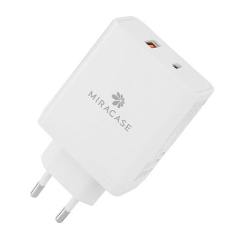 מטען קיר 65W + כבל 100W מבית MIRACASE MWC65PQ C TO C  - לבן