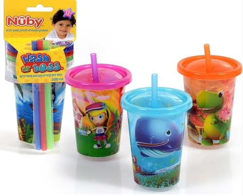 מארז 3 כוסות עם קשית ומכסה 300 מ״ל Nuby