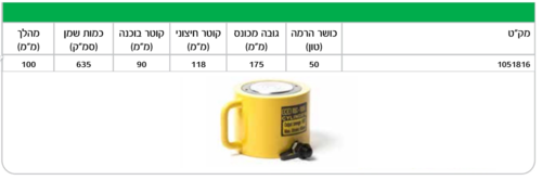 בוכנה נמוכה 50 טון מהלך 100 מ