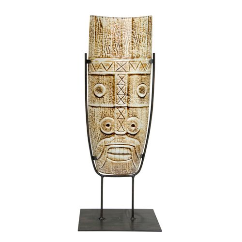 inca עיטור שולחני מסכה זכוכית עבודת יד על סטנד מתכת
