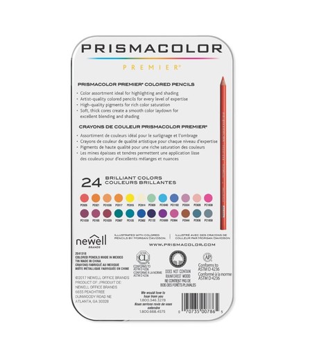 24 עפרונות צבעוניים פריזמה קולור Prismacolor (גווני אור וצל)