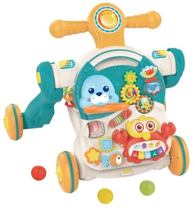 הליכון רב-שלבי לתינוק 4 ב 1 משולב שולחן פעילות, רכיבה בעמידה/ישיבה ומצב דחיפה - טורקיז