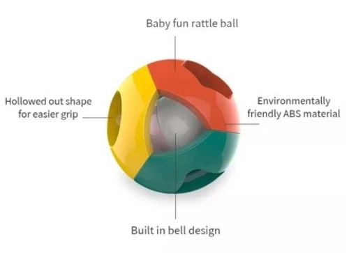כדור משחק מפלסטיק עם רעשן - צבעוני