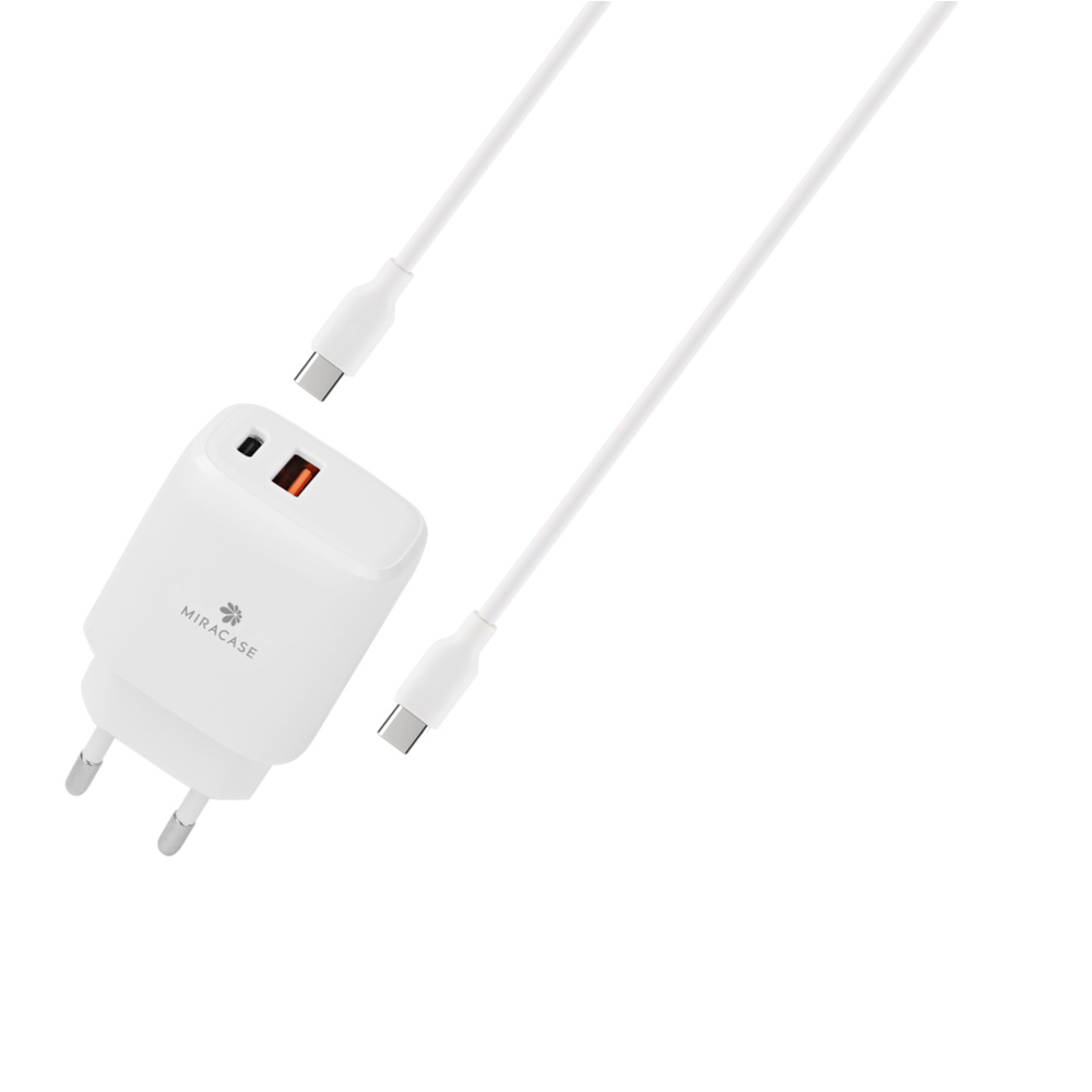 מטען קיר 18W+20Wכבל TYPE C TO TYPE C בצבע לבן מבית MIRACASE