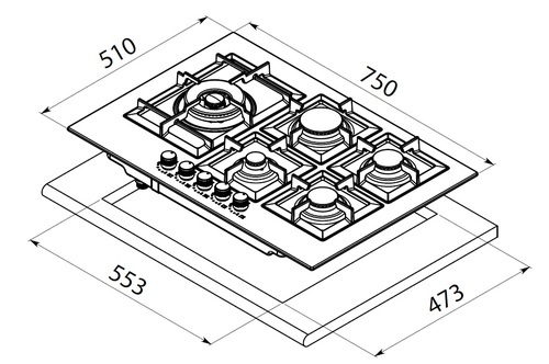 כיריים גז 5 להבות LyVent דגם  HO-Z-55 
