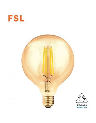 נורת לד כדור פילמנט 8W G125 E27 בצבע זהב איכותית בגוון אור חם (צהוב) FSL LED