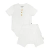 סט בגד גוף שרוול קצר ורגלית לתינוק פוינטל 100% כותנה - 3-6 לבן