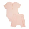 סט בגד גוף שרוול קצר ורגלית לתינוק פוינטל 100% כותנה - 3-6 ורוד