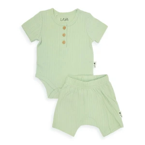 סט בגד גוף שרוול קצר ורגלית לתינוק פוינטל 100% כותנה - 3-6 ירוק