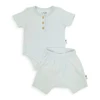 סט בגד גוף שרוול קצר ורגלית לתינוק פוינטל 100% כותנה - 3-6 תכלת