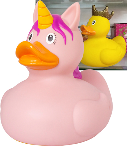 ברווז גומי ענק XXL - חד קרן  ורוד/לבן