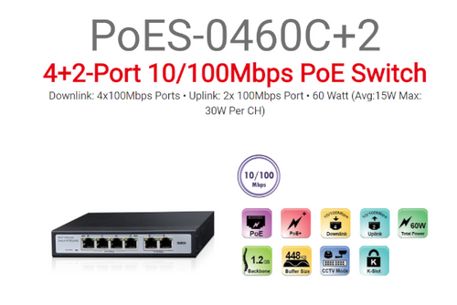 מתג Provision 4+2 Port 10/100Mbps PoE 30W per Channel