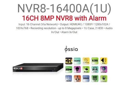 מערכת הקלטה לשש עשרה מצלמות Provision 5mp IP NVR8-16400A 1U