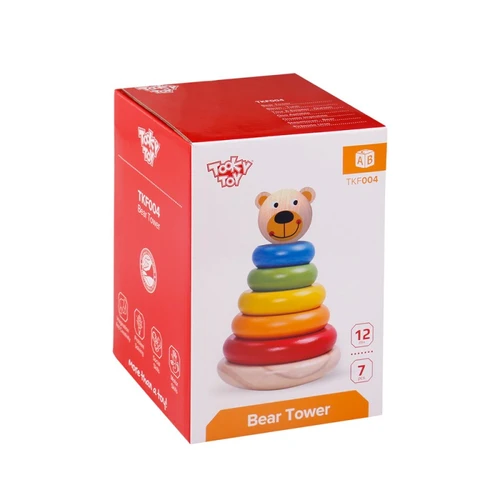 מגדל טבעות עץ עם ראש דובי לפעוטות מגילאי שנה 