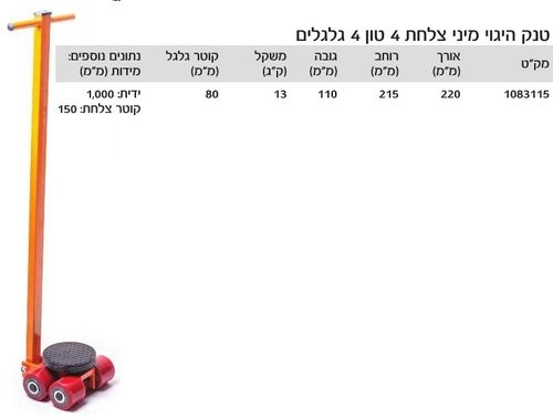 טנק היגוי מיני צלחת כולל ידית 4 טון 4 גלגלים מק”ט: 1083115
