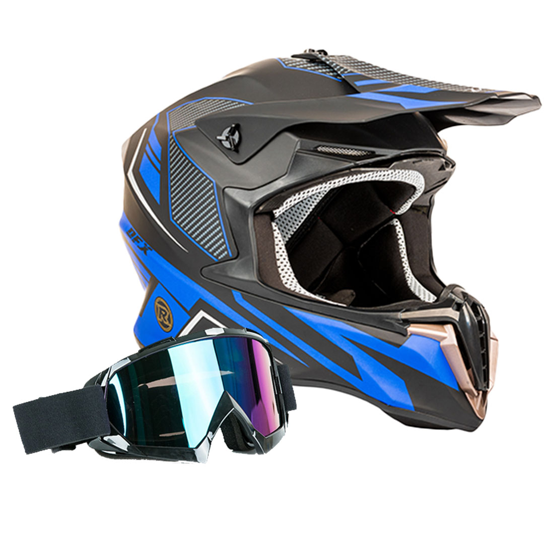 מבצע קסדת שטח שחור / כחול מט DFX HELMET + משקפי אבק מתנה