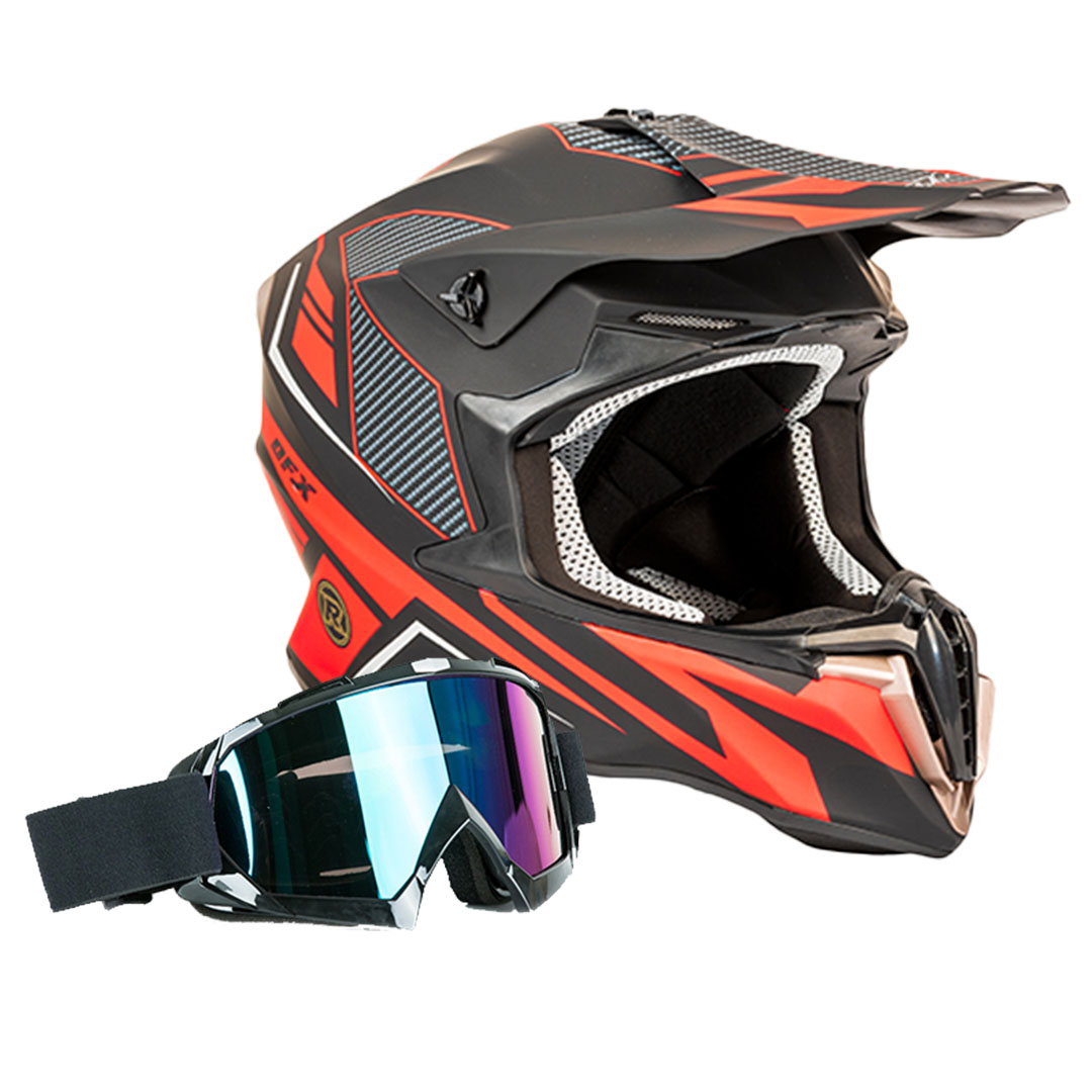 מבצע קסדת שטח שחור / אדום מט DFX HELMET + משקפי אבק מתנה