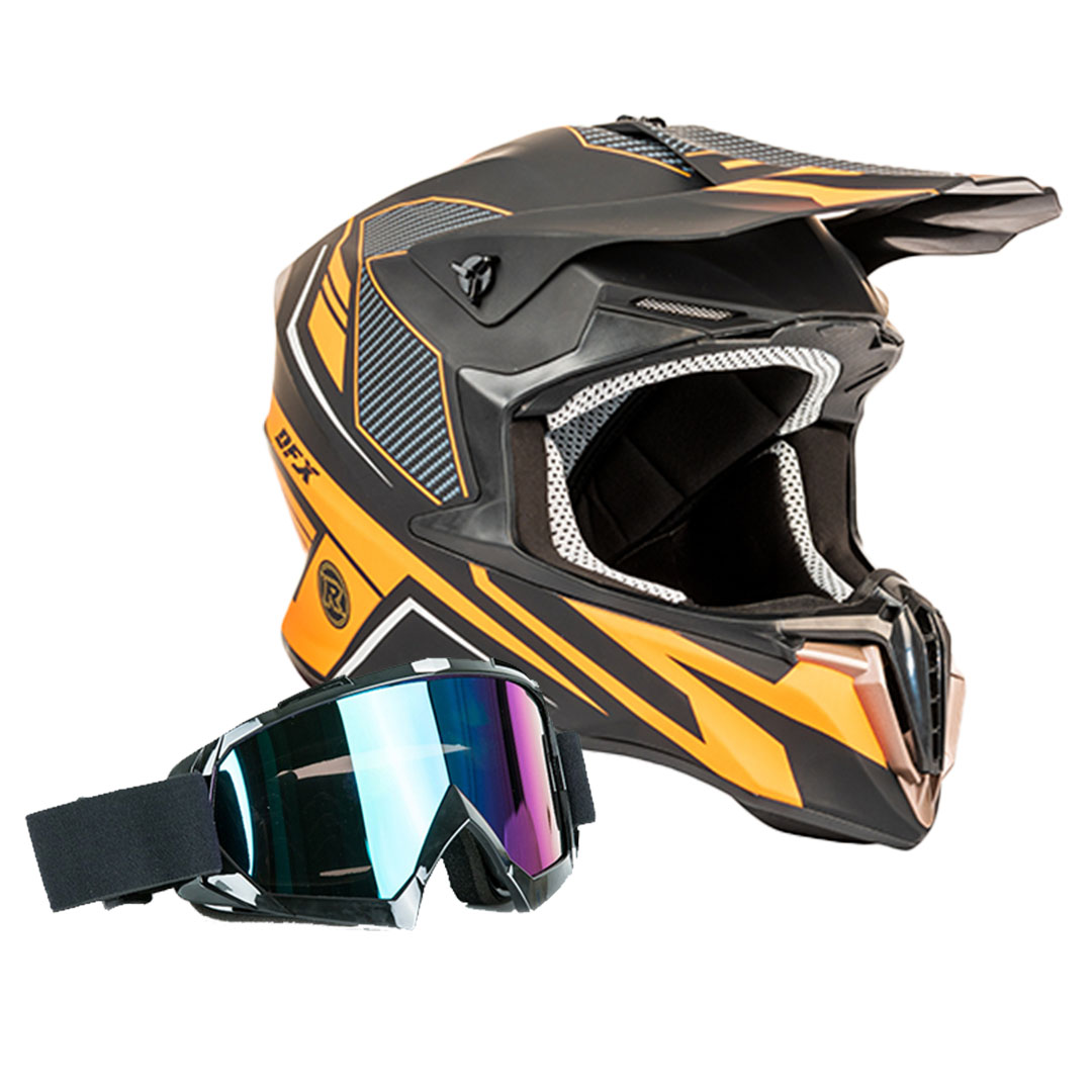 מבצע קסדת שטח שחור / כתום מט DFX HELMET + משקפי אבק מתנה