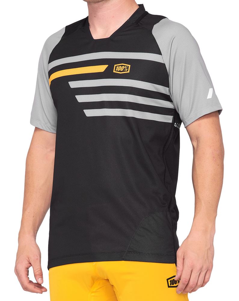 חולצת רכיבה קצרה 100% שחור / אפור - CELIUM 100%
