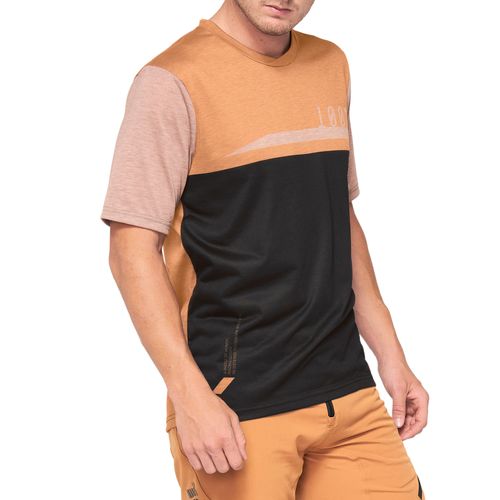 חולצת רכיבה קצרה חום / שחור 100% - AIRMATIC JERSEY 