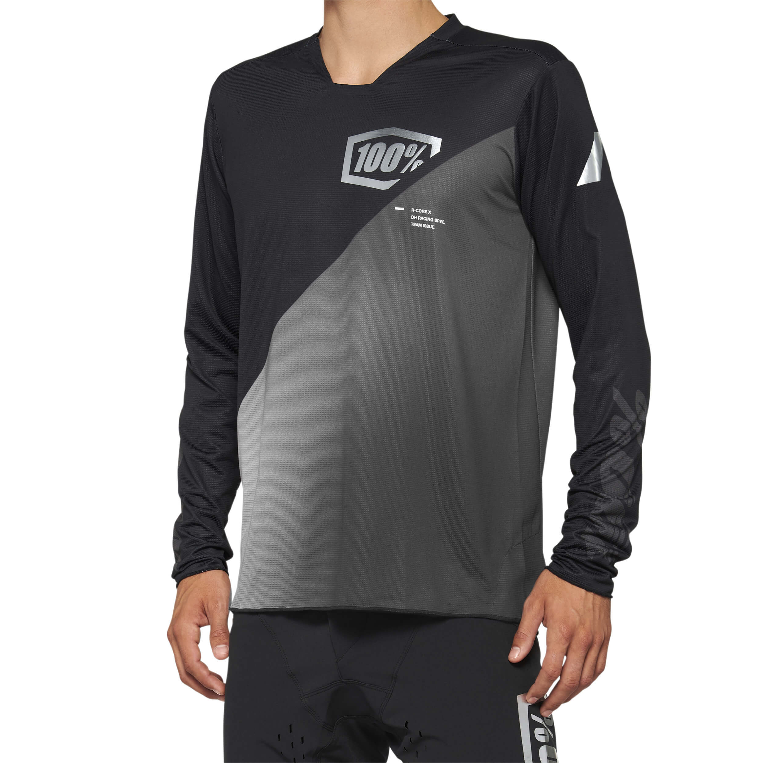 חולצת רכיבה שרוול ארוך 100% שחור / אפור - 100% R-CORE X JERSEY 