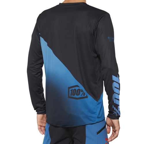 חולצת רכיבה שרוול ארוך 100% כחול / שחור - 100% R-CORE JERSEY 