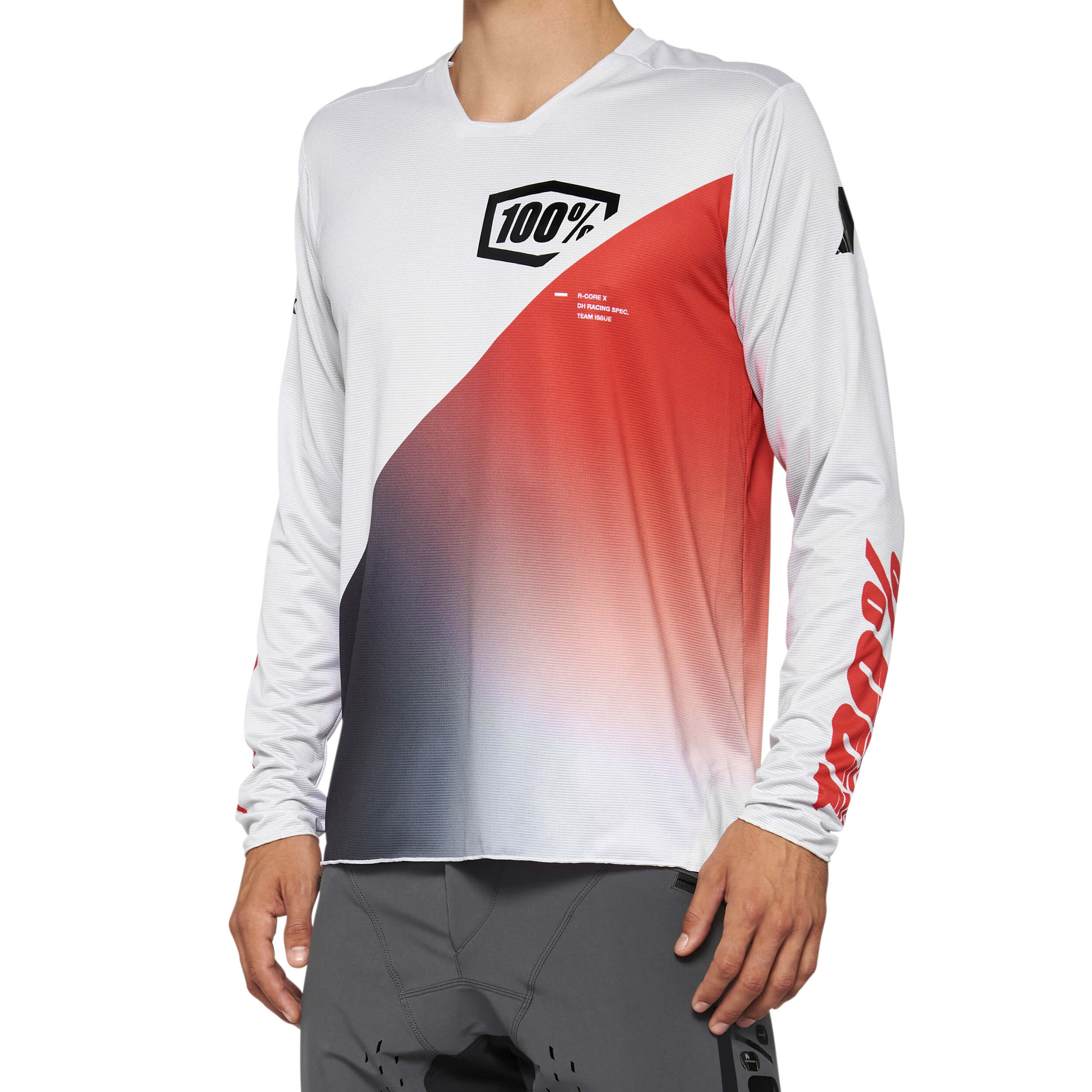 חולצת רכיבה שרוול ארוך 100% אדום / לבן - 100% R-CORE JERSEY 203